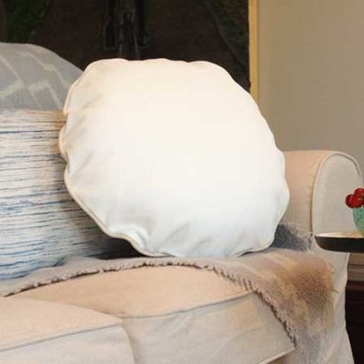 small round pillow in recycle leather and cotton white